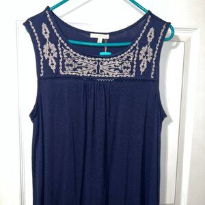 Skies Are Blue Navy Embroidered Knit Tank Top - XL